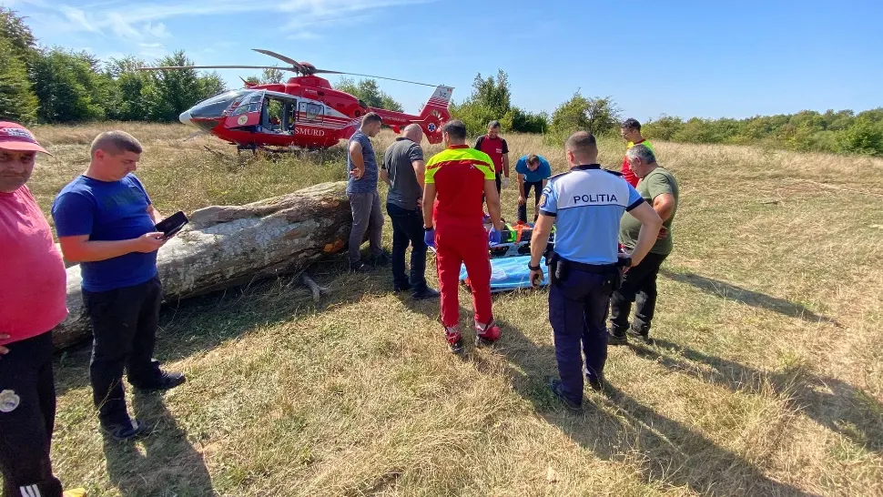 Bărbat rănit grav în timp ce muncea la exploatarea lemnului, într-o zonă izolată. Intervenție dificilă a salvamontiștilor - A fost solicitat elicopterul SMURD