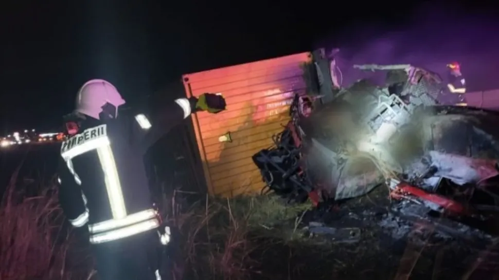 Accident teribil în Giurgiu, între două TIR-uri - Un șofer a murit ars de viu