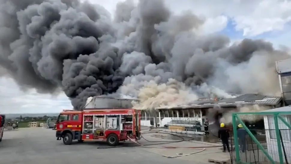 Incendiu uriaș la o hală de termopane. A fost emis mesaj RO-Alert - VIDEO