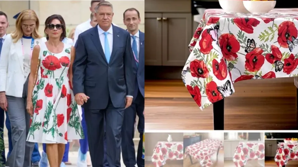 Rochia de lux purtată de Carmen Iohannis la cel mai recent eveniment a stârnit ironia internauților, care o compară cu o față de masă: „Cât o mai fi metrul de mușama?”