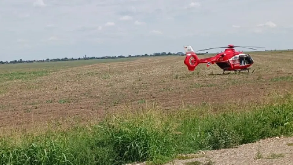 Accident de muncă pe șantierul unui pod din Prahova - Un bărbat a fost strivit de un utilaj și a fost luat cu un elicopter SMURD