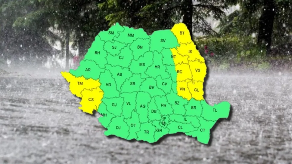 Alertă ANM. Cod Galben de ploi și vijelii în mare parte din țară. Care sunt județele vizate 