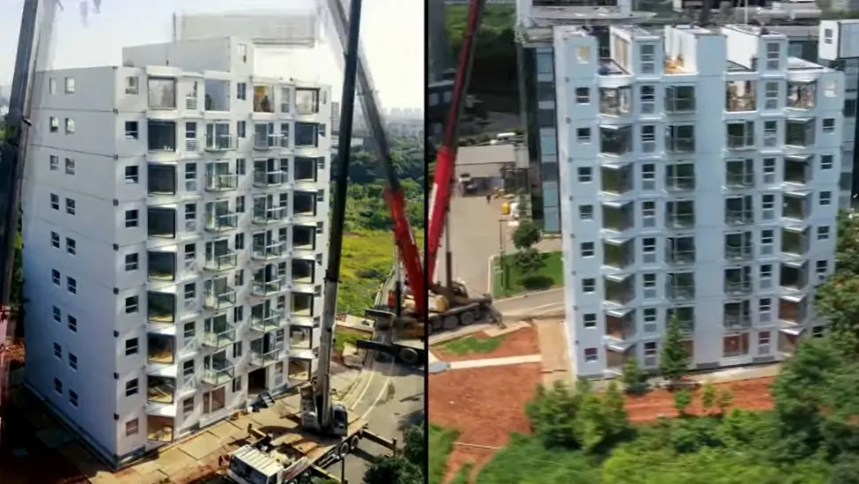 VIDEO. Chinezii au reușit să construiască o clădire cu 10 etaje în doar 29 de ore, cu tot cu instalații electrice și sanitare, sisteme de ventilație și izolație termică