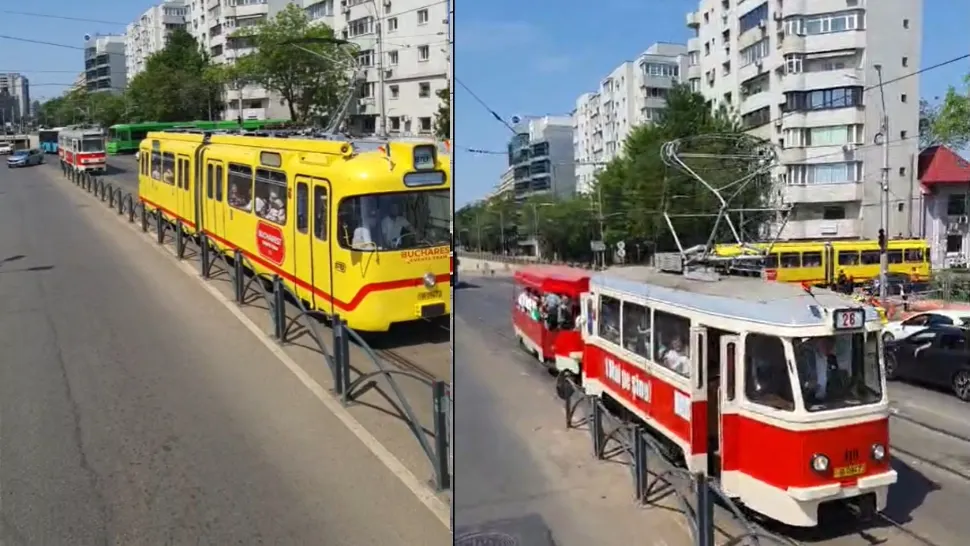 Parada Tramvaielor de epocă din București. Tramvaie de pe vremea bunicilor defilează acompaniate de muzică de fanfară. Vezi traseul - VIDEO