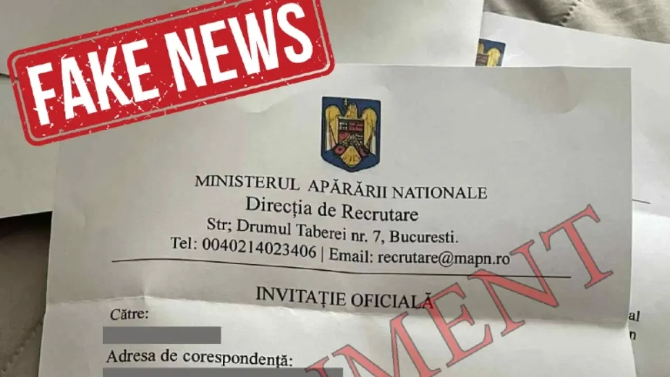 Încă un FAKE NEWS bagă oamenii în sperieți. MApN dezminte documentul fals primit prin poștă conform căruia se fac recrutări pentru armată