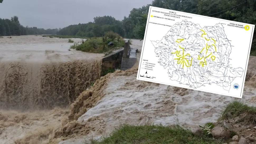 Alertă hidrologică! Cod galben de viituri și inundații locale în 17 județe 