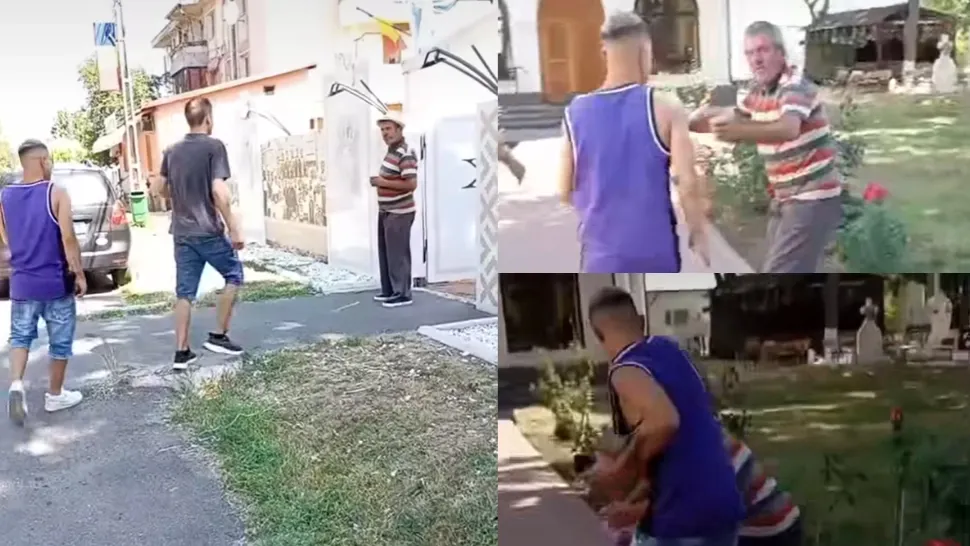 Imagini șocante suprinse în curtea unei biserici! Doi tineri au bătut fără milă un bătrân