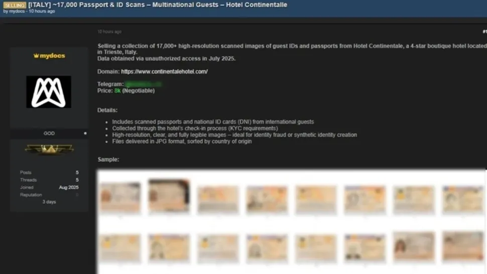 Alertă de securitate cibernetică în Italia: aproape 100.000 de documente de identitate ale turiștilor, furate din serverele unor hoteluri și vândute pe dark web