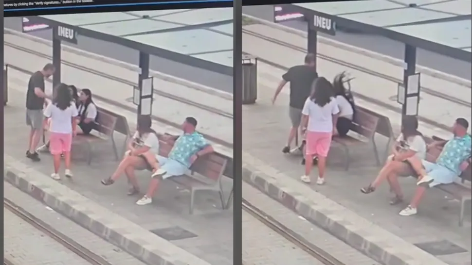 Scene șocante în Reșița: Două minore, bătute ziua în amiaza mare în stația de tramvai, în timp ce oamenii din jur privesc nepăsători