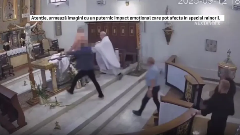 Scene șocante în biserică: preot luat la bătaie de un individ