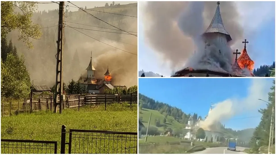Incendiu devastator în comuna Fundu Moldovei, județul Suceava. O biserică a fost cuprinsă de flăcări - FOTO/VIDEO
