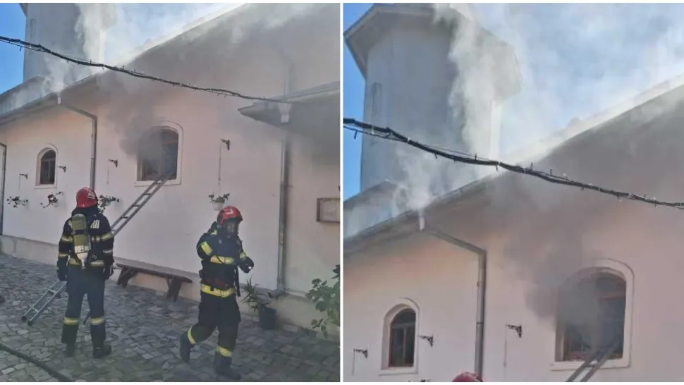 Incendiu de proporții la o biserică din Galați. Pompierii intervin contra cronometru