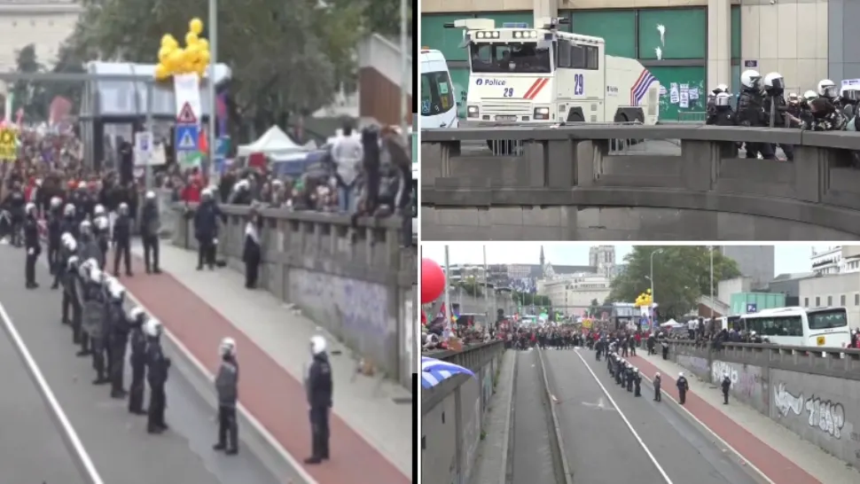Proteste uriașe la Bruxelles, în capitala Europei. Manifestanți împrăștiați cu tunurile de apă, instituțiilor europene apărate cu sârmă ghimpată - VIDEO