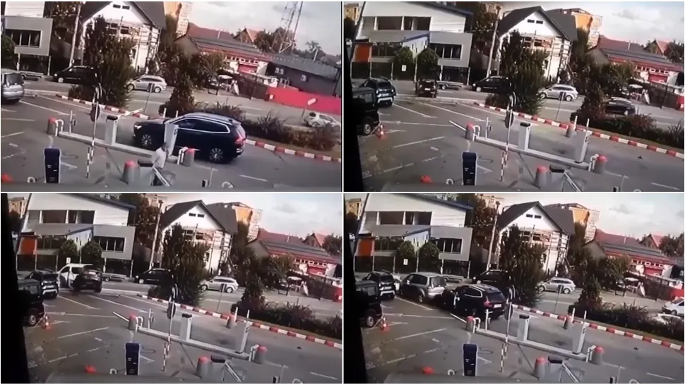 Accident desprins din filmele de comedie. Și-a întins mâna după tichetul de parcare și și-a făcut mașina praf - VIDEO 
