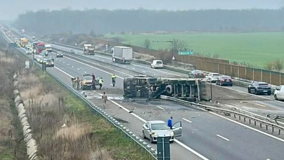 TIR răsturnat pe A3: Trafic complet paralizat pe sensul București–Ploiești