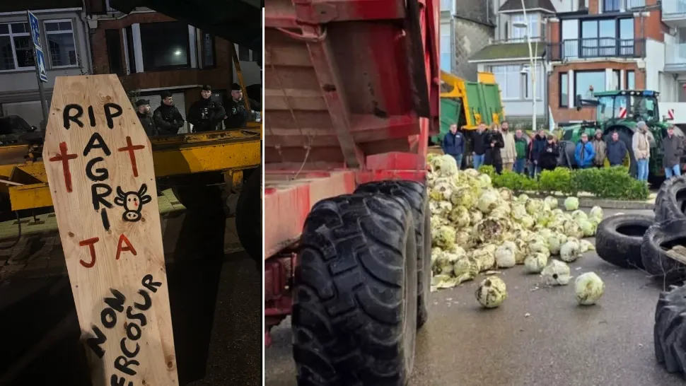 Fermierii francezi, proteste cu varză stricată și sicrie în fața casei lui Macron - VIDEO