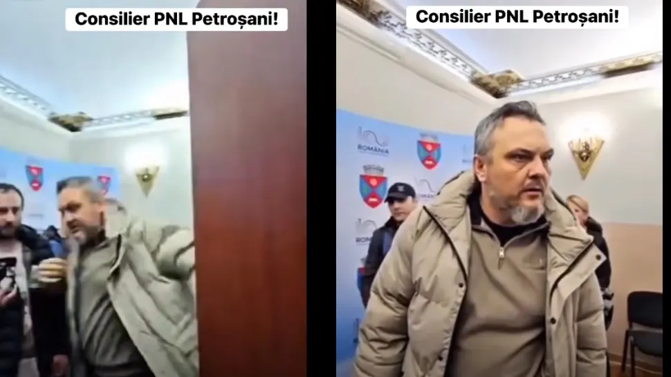 Moment penibil la Petroșani: Un consilier PNL își înscenează o agresiune, apoi urlă că a fost bătut. VIDEO