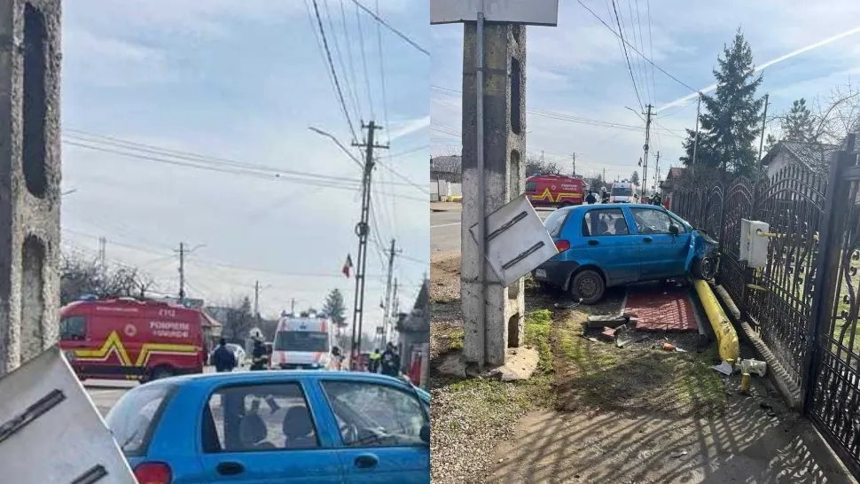 Alertă în Prahova. Patru case, evacuate după ce un autoturism a derapat şi a rupt o ţeavă de alimentare cu gaze