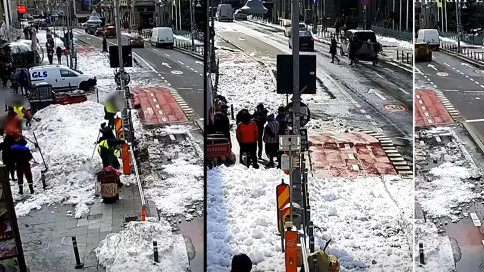 O nouă bătaie de joc marca Romprest. După ce au lăsat Sectorul 1 îngropat sub nămeți, acum echipele companiei au aruncat zăpada în mijlocul Căii Victoriei – VIDEO