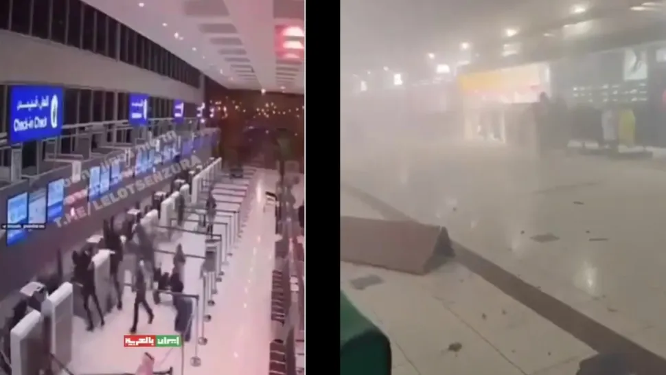 Momentul în care o dronă iraniană a lovit aeroportul din Dubai. Oamenii au fugit panicați să  se adăpostească- VIDEO