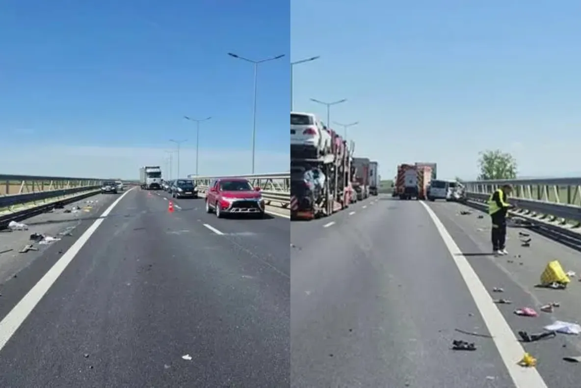 Accident pe Autostrada A1. Un autoturism a intrat cu toată viteza într-un parapet