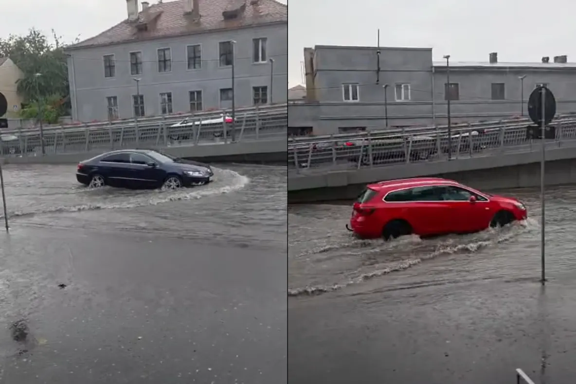 Furtuna și grindina au făcut ravagii în județul Sibiu. Mai multe străzi au fost inundate. A fost emis mesaj RO-Alert-VIDEO