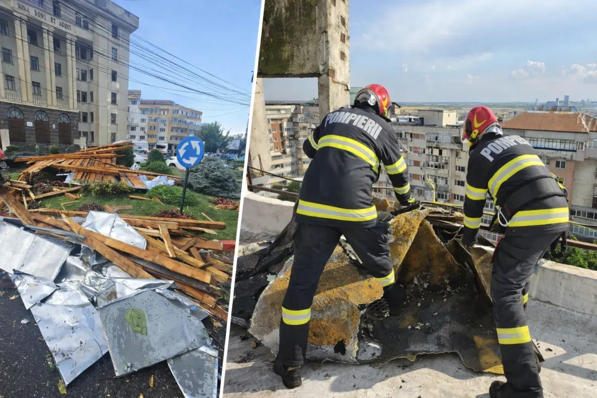 Imagini de coșmar la Târgoviște. O furtună devastatoare a smuls mai multe acoperișuri, un bărbat a fost lovit – VIDEO
