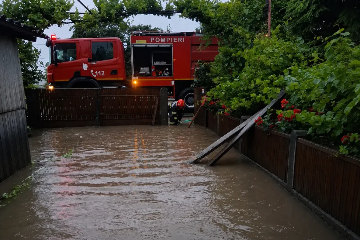 Ploile torențiale au provocat inundații în două localități din județul Giurgiu- FOTO