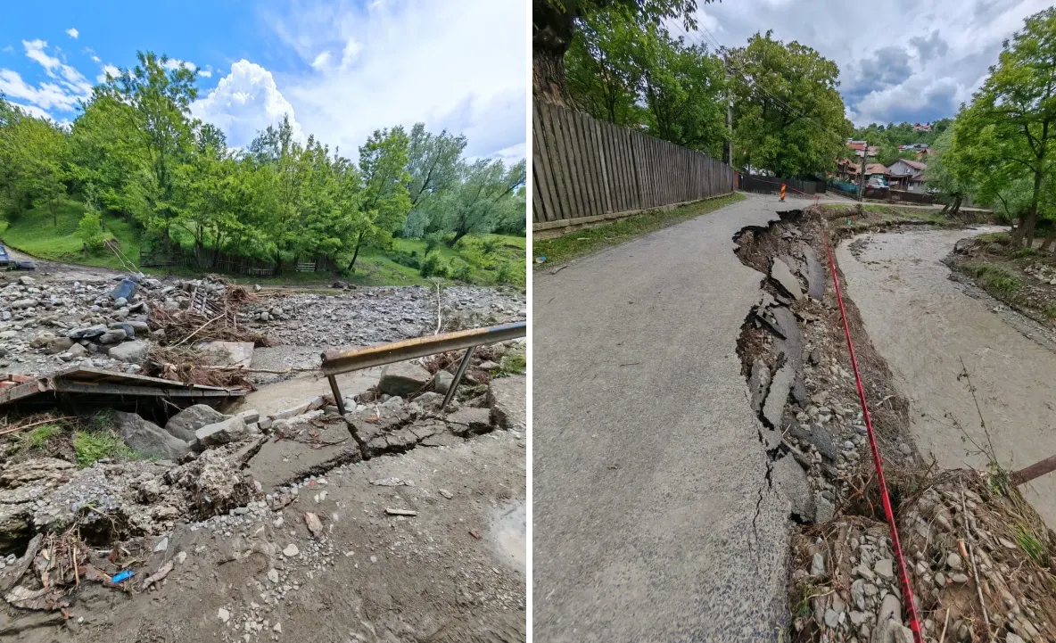 Inundații devastatoare în Prahova. Zeci de familii, izolate după ce puhoaiele au rupt drumurile de acces – VIDEO EXCLUSIV