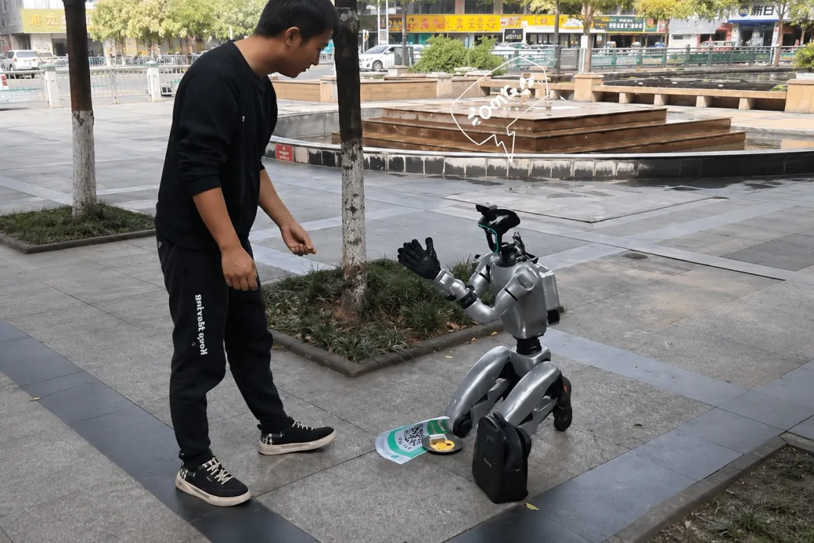Imagini virale din China: un robot umanoid, surprins la cerșit pe stradă VIDEO