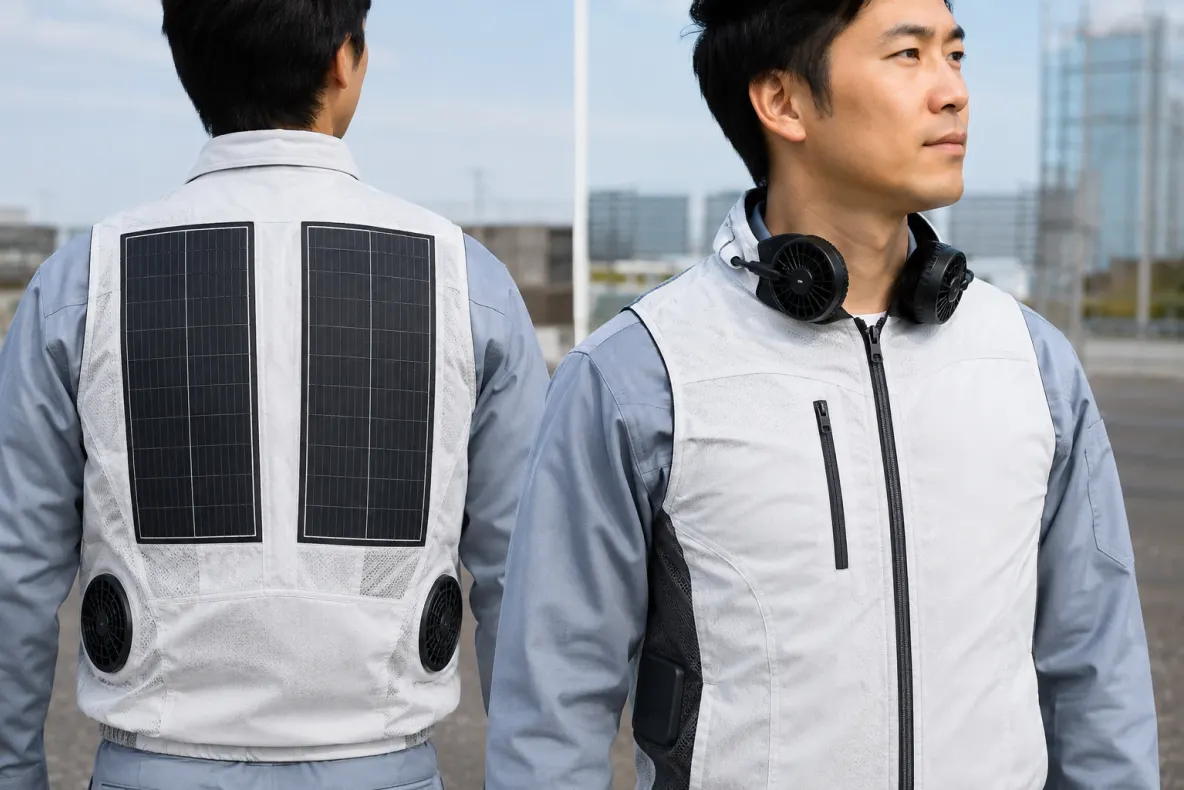 Japonezii testează o vestă anti-caniculă alimentată de energie solară. Ventilatoarele integrate funcționează fără baterii externe