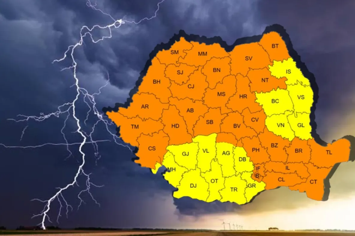 Furtunile lovesc România. Cod Galben și Portocaliu de ploi, vijeli și grindină în mare parte din țară 