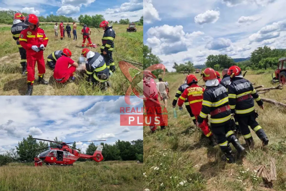 Bărbat prins sub tractor pe un câmp din Hunedoara. A fost solicitat elicopterul SMURD