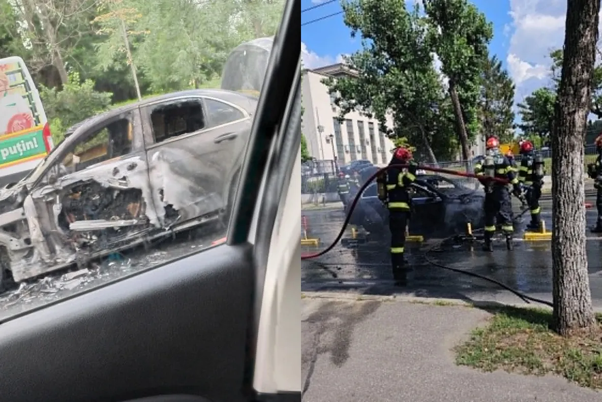 Mașină cuprinsă de flăcări pe Șoseaua Panduri din București. Șoferița a fost salvată la timp