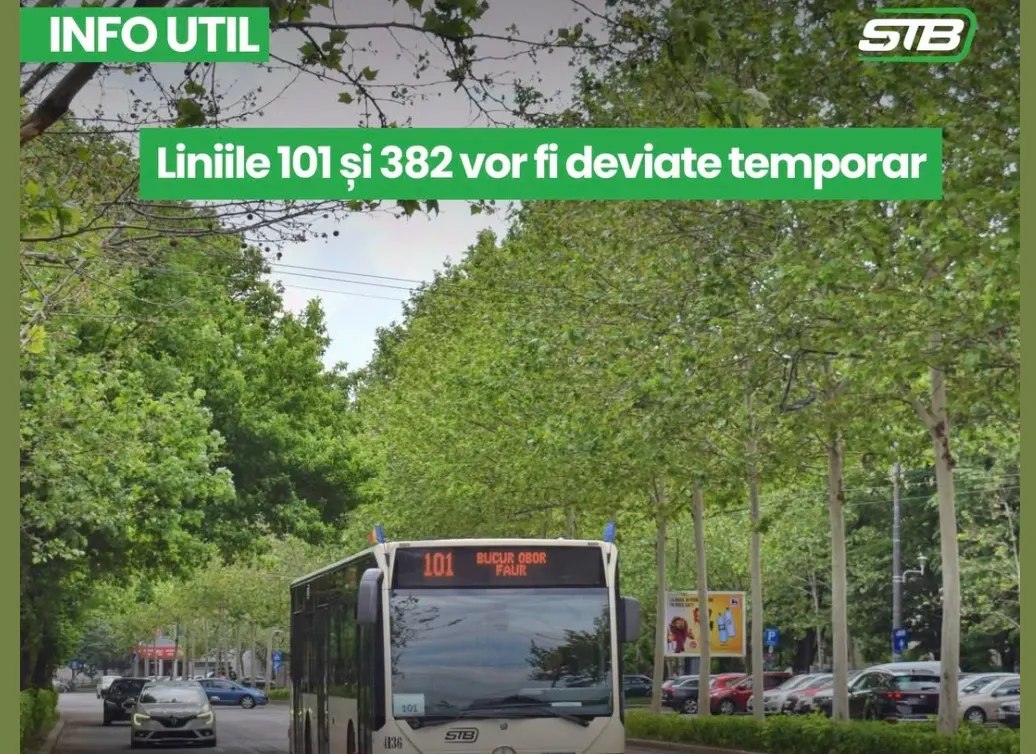 STB modifică traseele liniilor 101 și 382 din cauza unor lucrări pe Strada Ziduri Moși. De când intră în vigoare schimbările