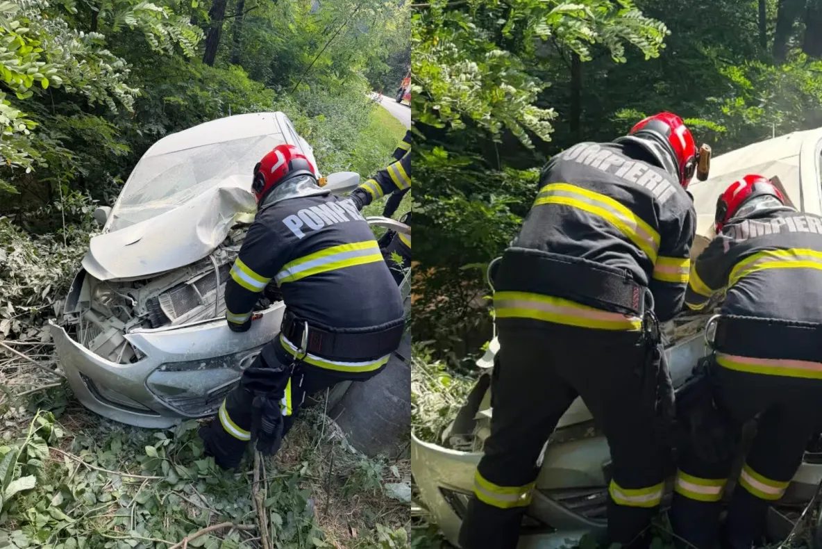 Accident rutier în județul Alba. Un autoturism a ieșit de pe carosabil și s-a oprit într-un șanț-FOTO
