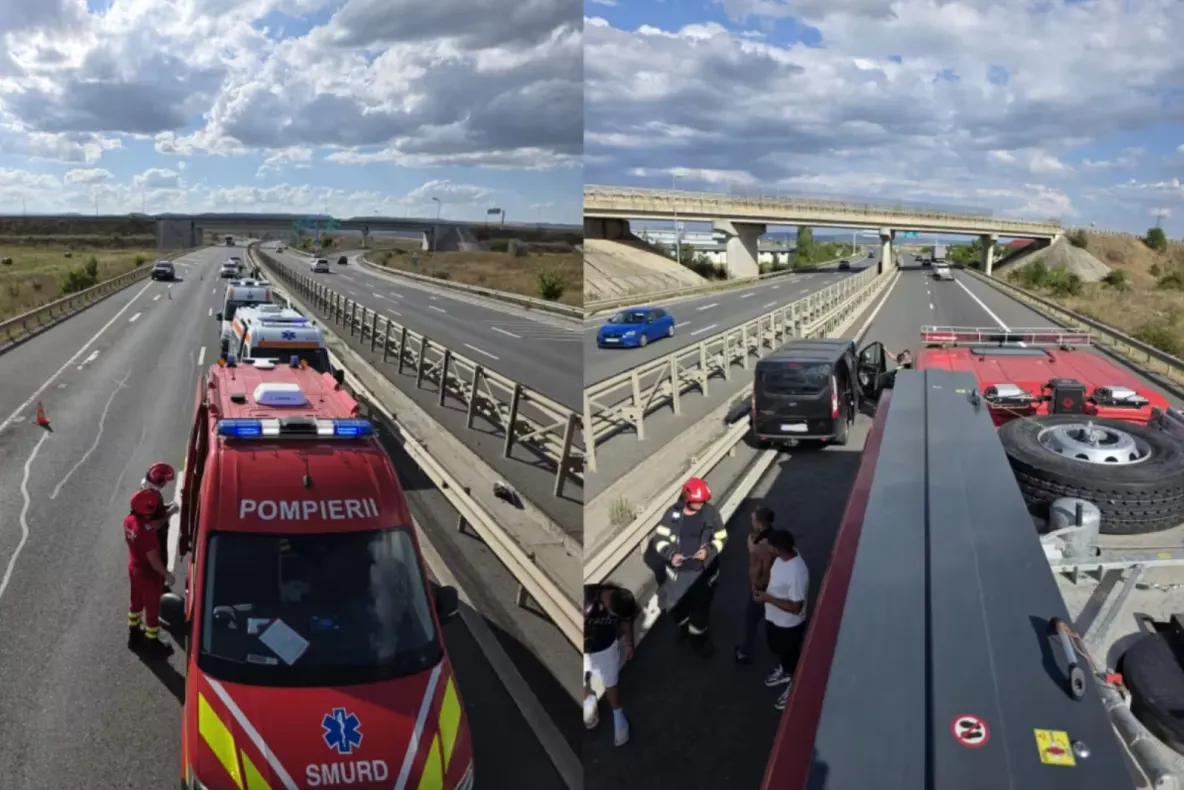 Microbuz implicat într-un accident pe autostrada A3, între Nădăşelu şi Turda. Trei persoane, transportate la spital