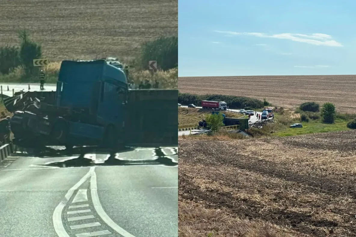 Accident grav pe E58, în județul Iași! Trafic blocat zeci de minute, după ce un TIR s-a ciocnit violent cu un autoturism-FOTO