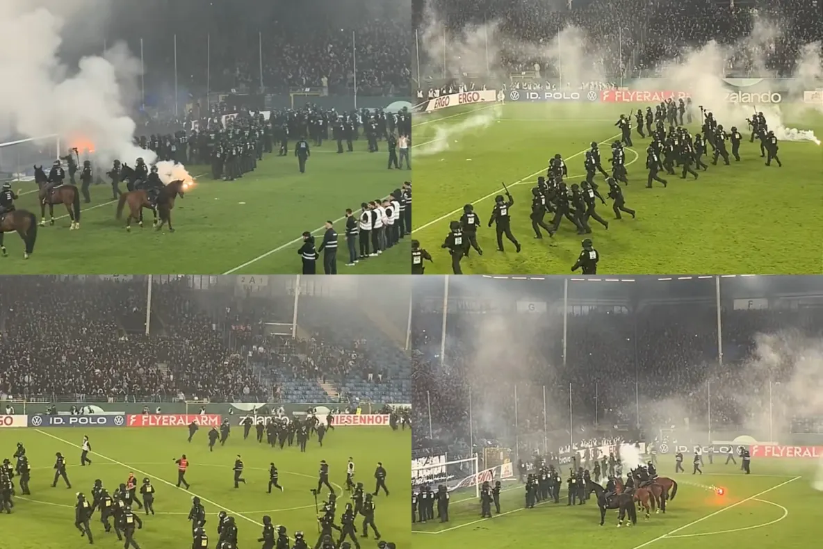 Bătaie între suporteri și forțele de ordine la un meci de cupă din Germania. Zeci de persoane au fost rănite-VIDEO