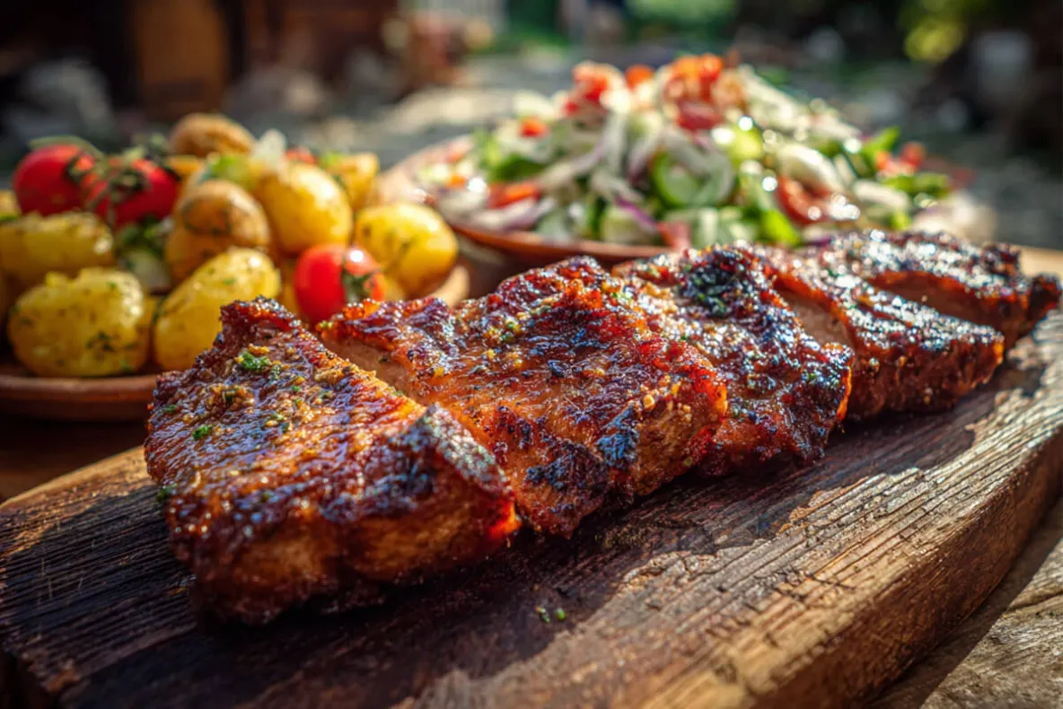 Ceafă de porc la cuptor cu legume și sos aromat. Rețeta simplă pentru o friptură fragedă