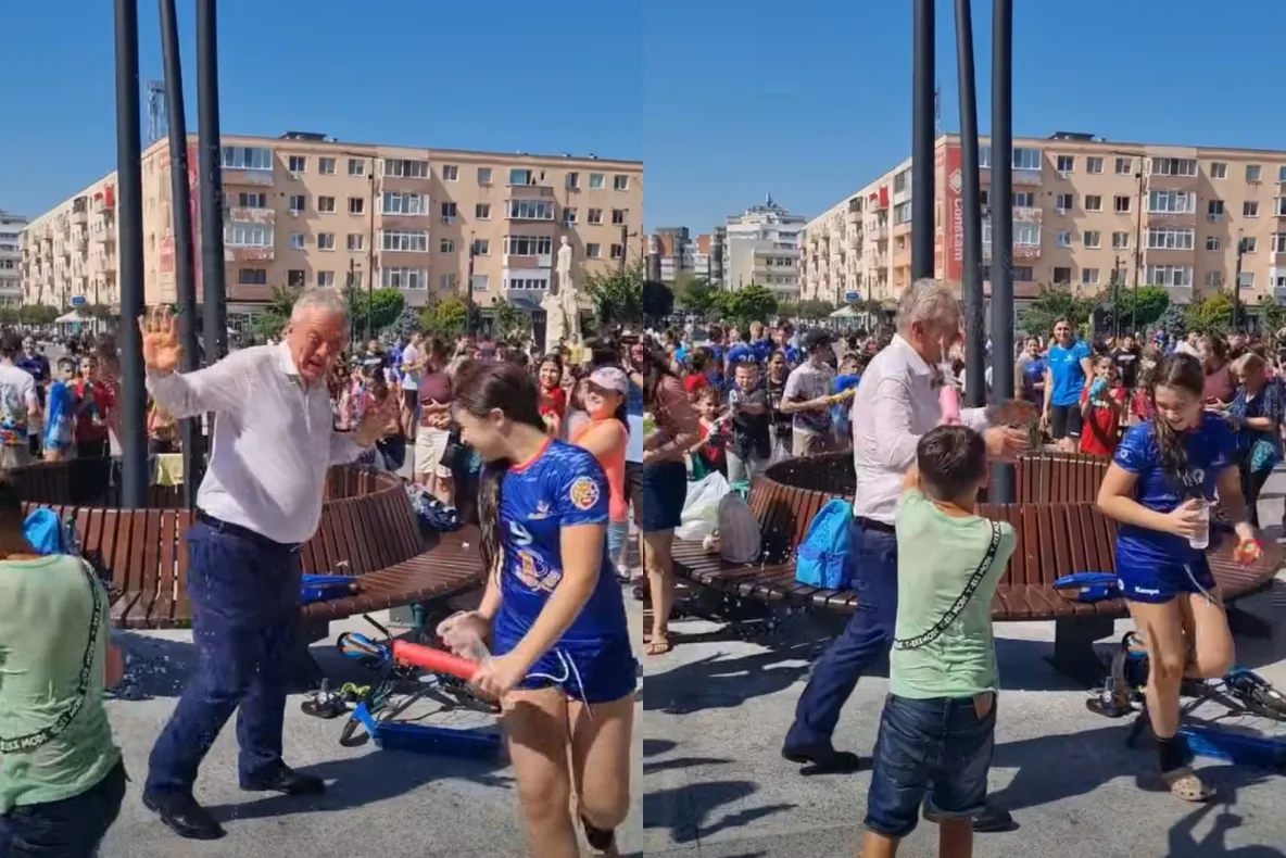 Primar atacat cu pistoale cu apă de un grup de copii. ”Am plecat ud leoarca”-VIDEO