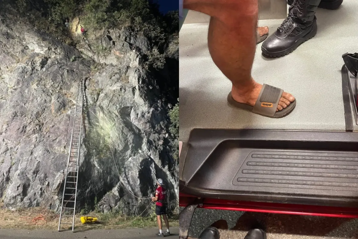 Inconștiență fără margini. Un tânăr s-a aventurat pe stâncile din Munții Banatului în papuci și pantaloni scurți-FOTO