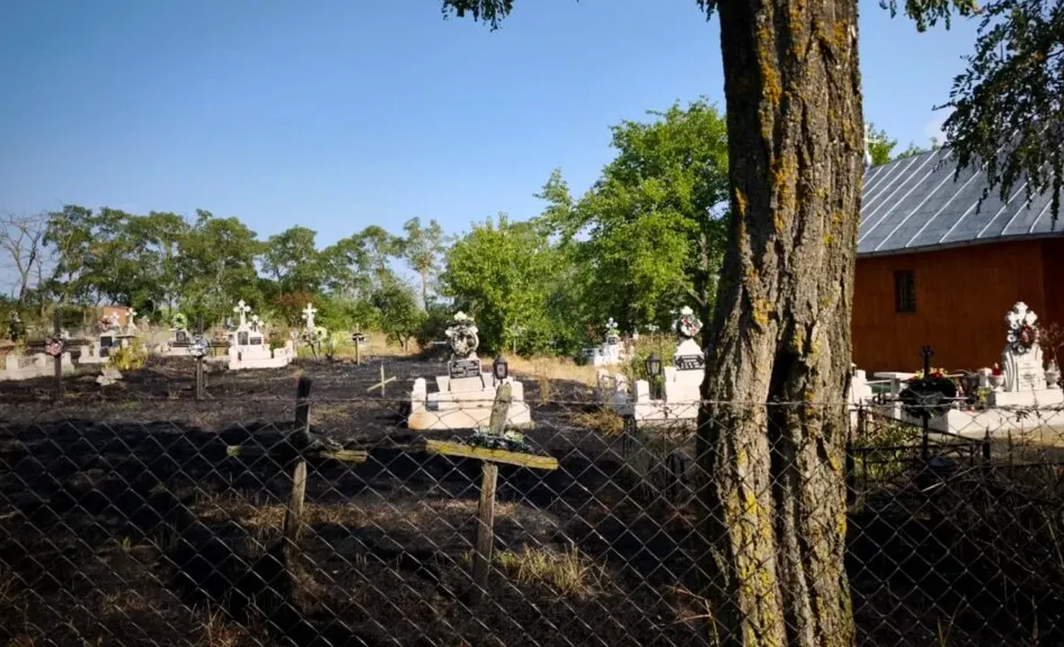 Incendiu într-un cimitir din Botoșani, provocat de o lumânare lăsată nesupravegheată. Crucile și coroanele au fost cuprinse de flăcări