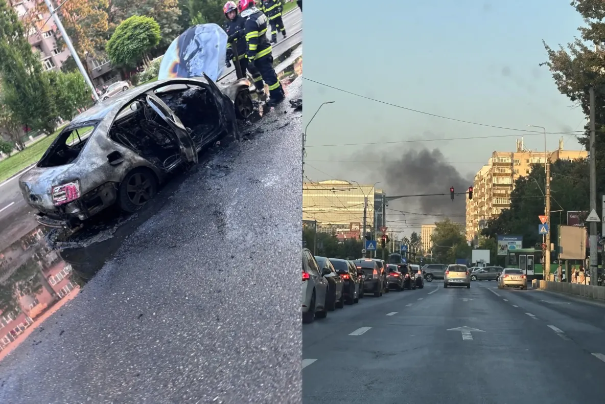 Incendiu lângă AFI Cotroceni, în București. O mașină a fost distrusă complet de flăcări