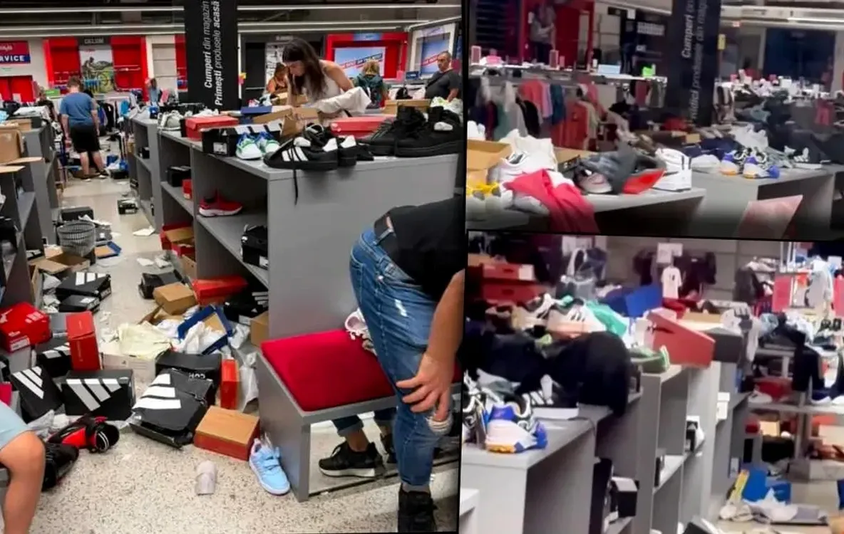 Reducerile de 50% au lăsat un magazin din Oradea ca după bombardament. Pantofi, haine și cutii aruncate peste tot VIDEO