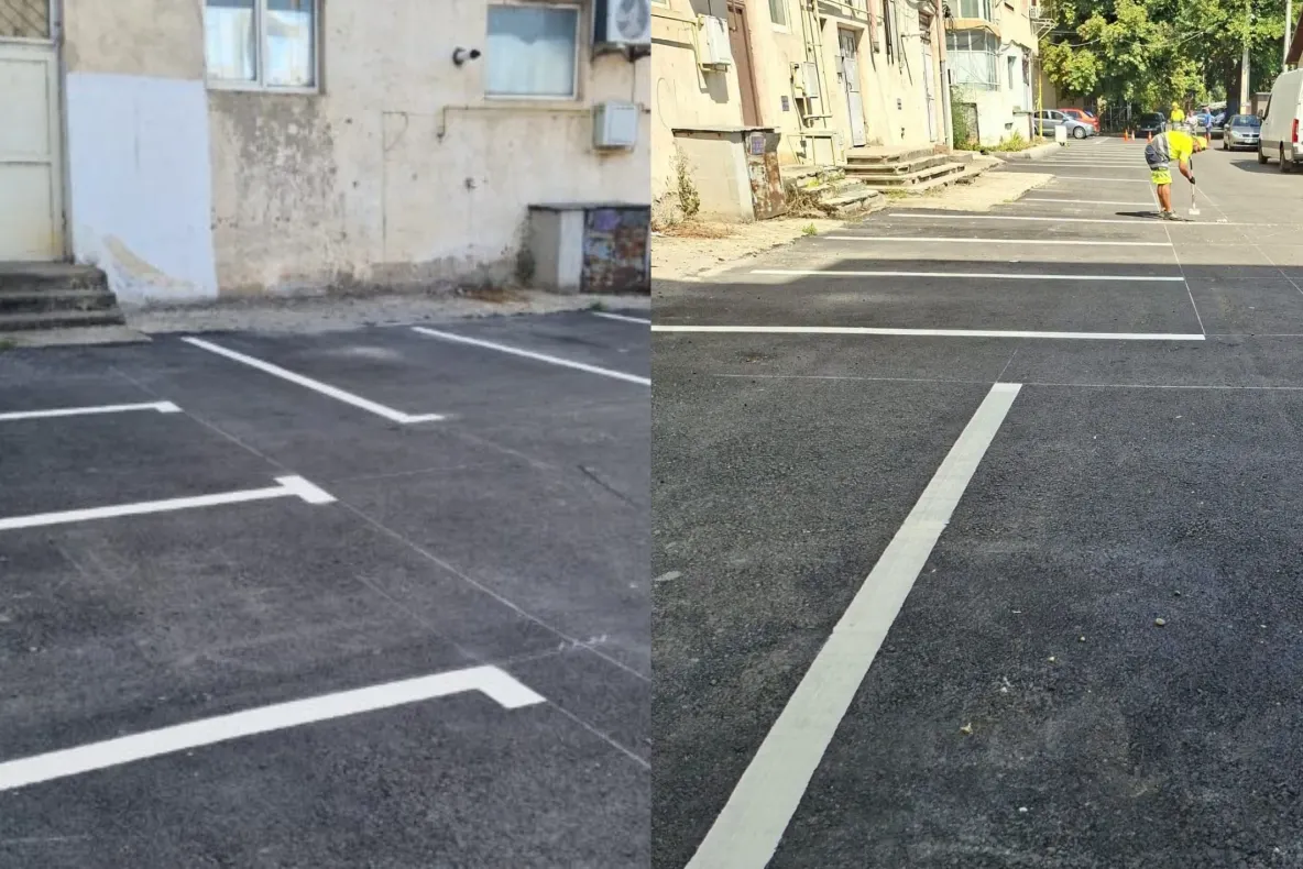  Parcările din Giurgiu, trasate cu „talent”: locurile se blochează între ele. „Dorel” a dat din nou lovitura