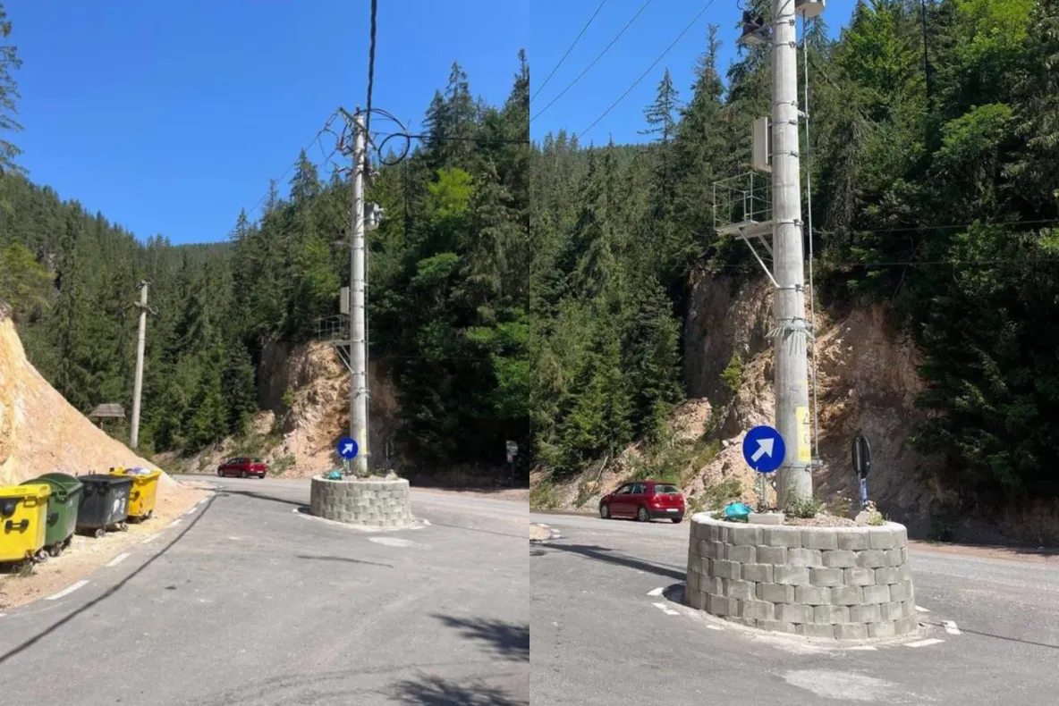 Dorel lovește din nou! Soluția uluitoare găsită de un constructor pentru un stâlp rămas în mijlocul unui drum reabilitat din Alba