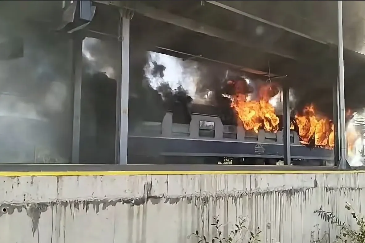 Incendiu devastator la un tren Regio în Timiș. Ultimul vagon s-a făcut scrum - VIDEO
