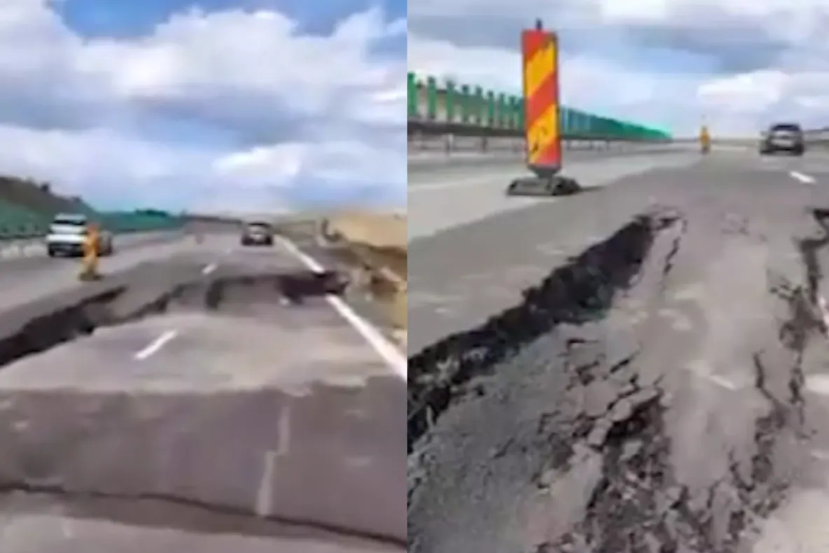 Autostrada de 90 de milioane de euro s-a surpat. Cratere uriașe din cauza lucrărilor de mântuială