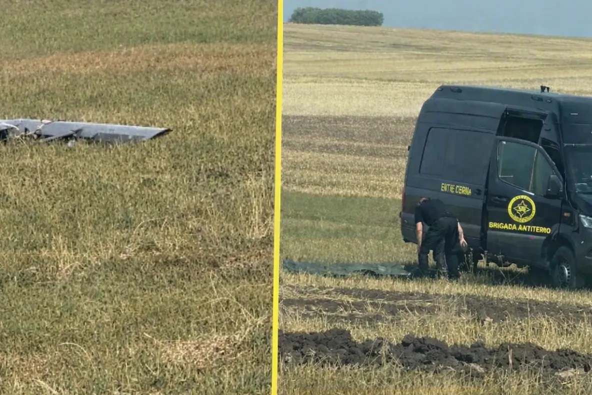 Dronă avariată, descoperită pe un câmp din Vaslui. Brigada Antitero verifică dacă avea încărcătură explozivă